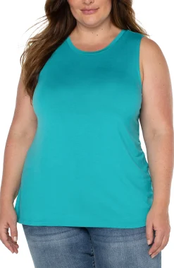 Liverpool Los Angeles Tops-SLEEVELESS SCOOP NECK TANK Baltic