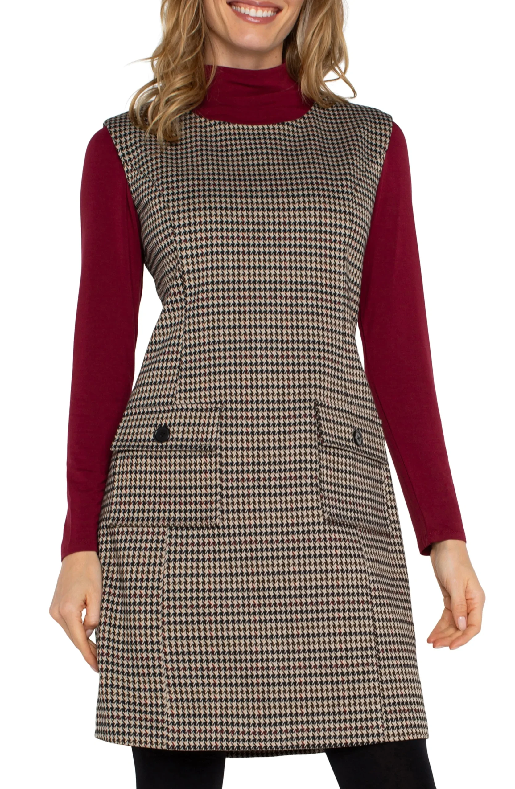 Liverpool Los Angeles Dresses-SLEEVELESS SHIFT DRESS Blacktanhoundstooth