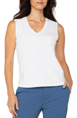 Liverpool Los Angeles Tees-SLEEVELESS V NECK KNIT TOP White