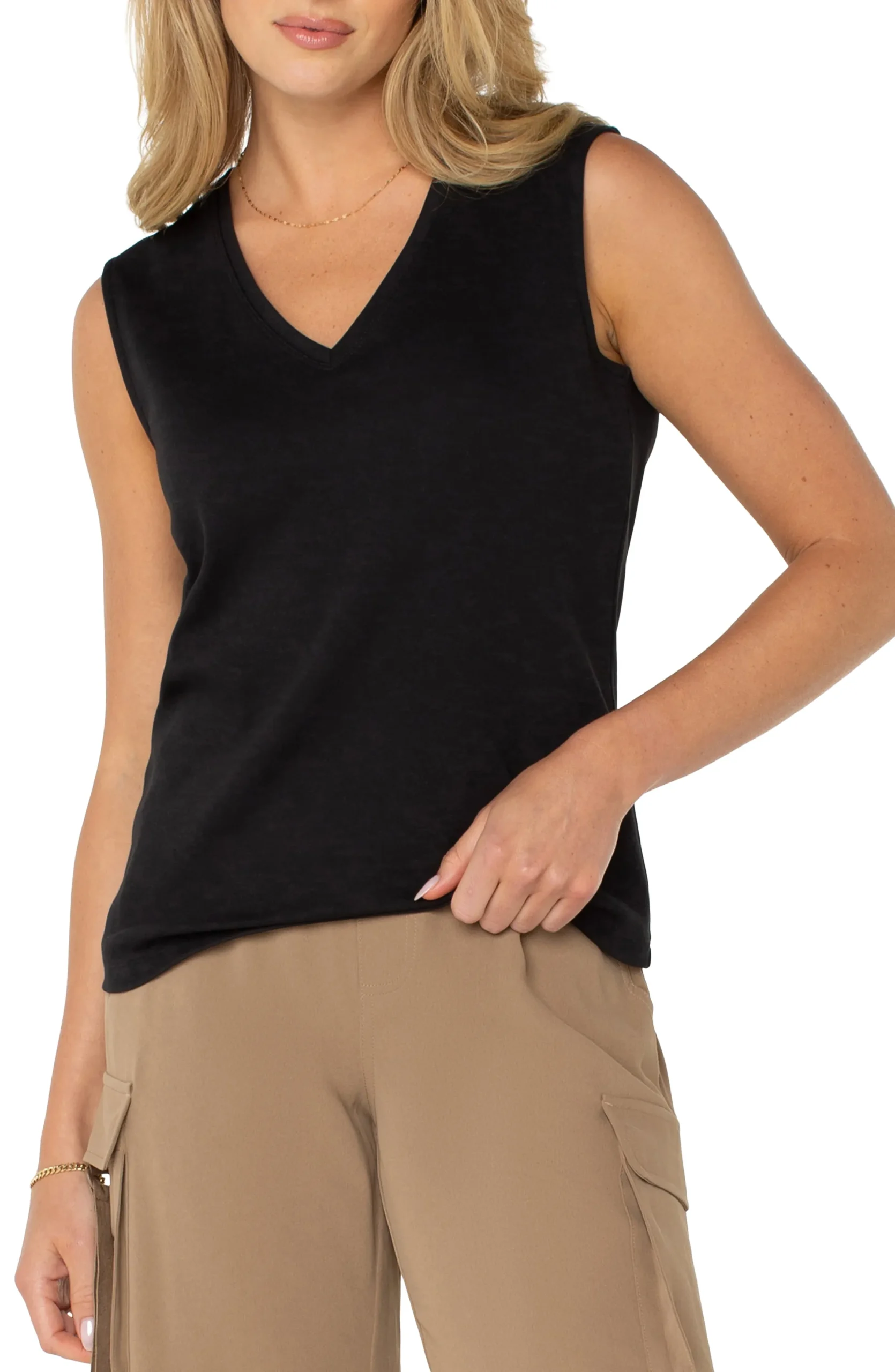 Liverpool Los Angeles Tees-SLEEVELESS V-NECK KNIT TOP Black
