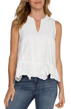 Liverpool Los Angeles Tops-SLEEVELESS WOVEN EYELET TOP White