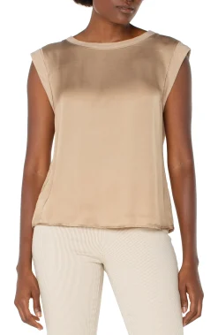 Liverpool Los Angeles Tops|Tees-SLEEVELESS WOVEN KNIT TOP Champagne