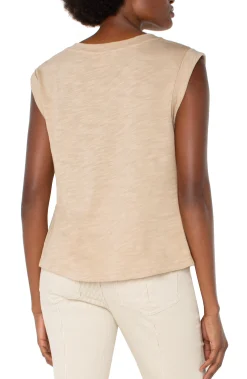 Liverpool Los Angeles Tops|Tees-SLEEVELESS WOVEN KNIT TOP Champagne