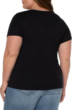 Liverpool Los Angeles Tops-SLIM FIT V-NECK SLUB KNIT TEE Black