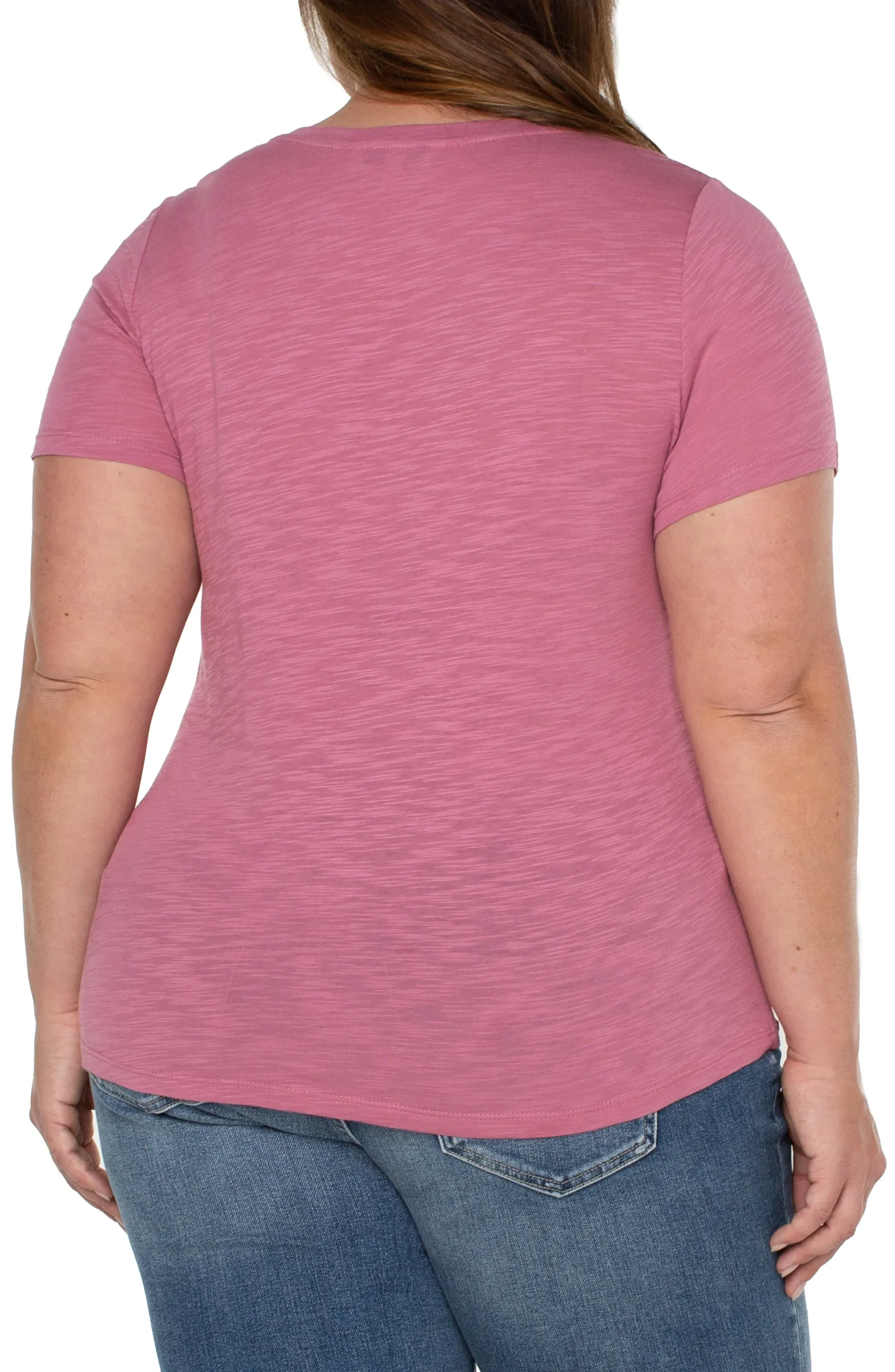 Liverpool Los Angeles Tops-SLIM FIT V-NECK SLUB KNIT TEE Wildrose