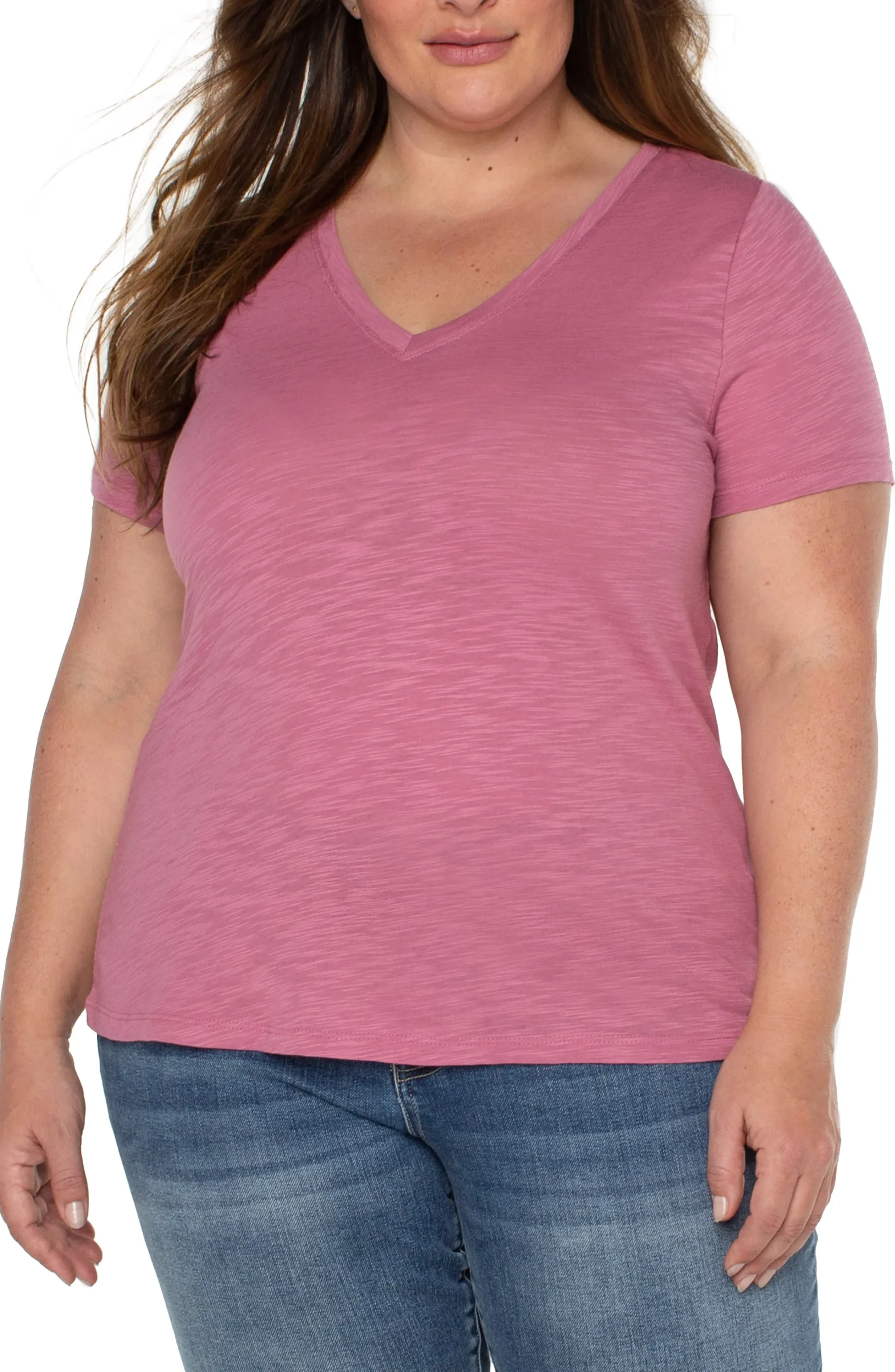 Liverpool Los Angeles Tops-SLIM FIT V-NECK SLUB KNIT TEE Wildrose
