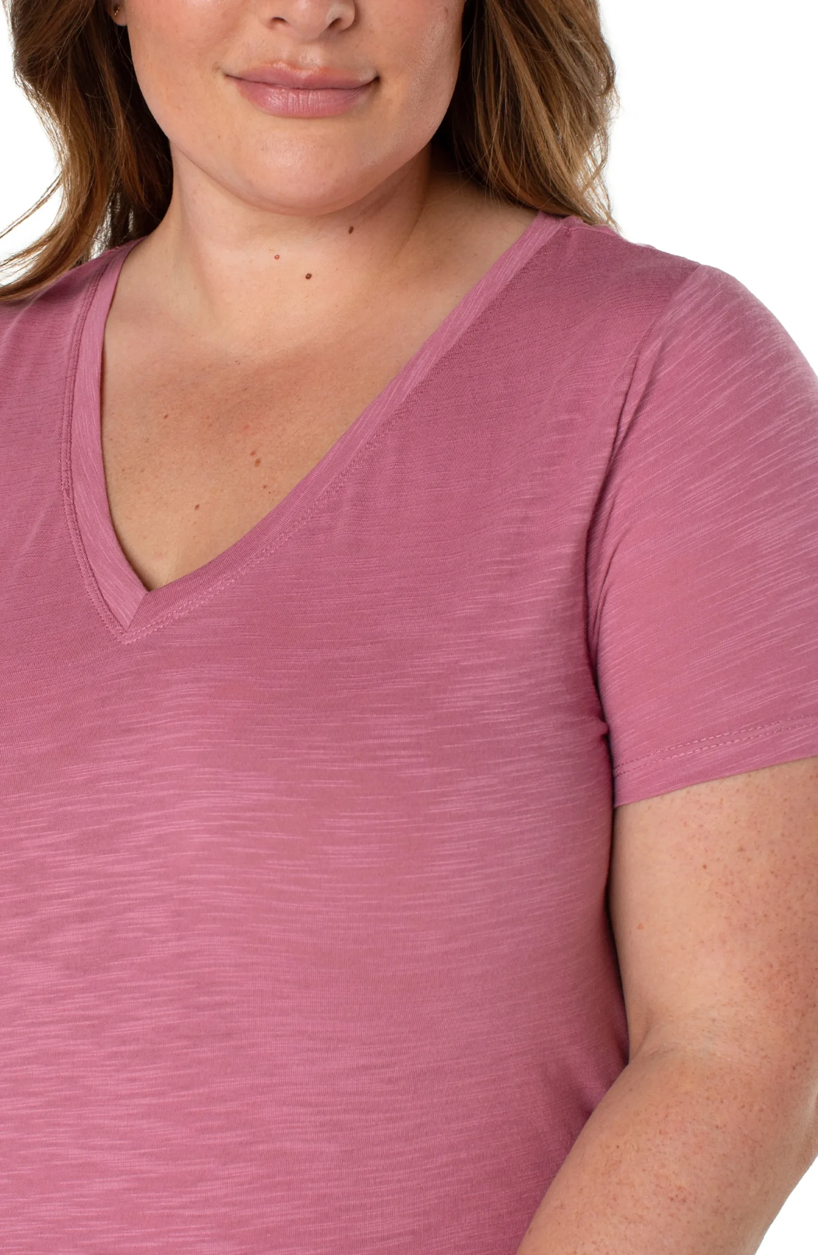 Liverpool Los Angeles Tops-SLIM FIT V-NECK SLUB KNIT TEE Wildrose