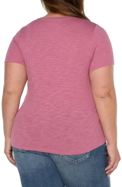 Liverpool Los Angeles Tops-SLIM FIT V-NECK SLUB KNIT TEE Wildrose