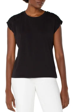 Liverpool Los Angeles Tees-SMOCKED SHOULDER RAGLAN KNIT TOP Black