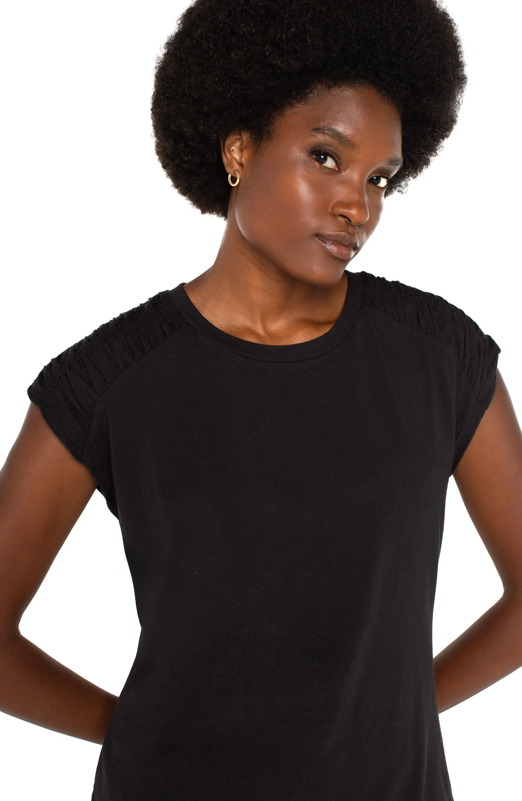 Liverpool Los Angeles Tees-SMOCKED SHOULDER RAGLAN KNIT TOP Black