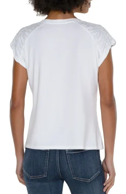 Liverpool Los Angeles Tees-SMOCKED SHOULDER RAGLAN KNIT TOP White