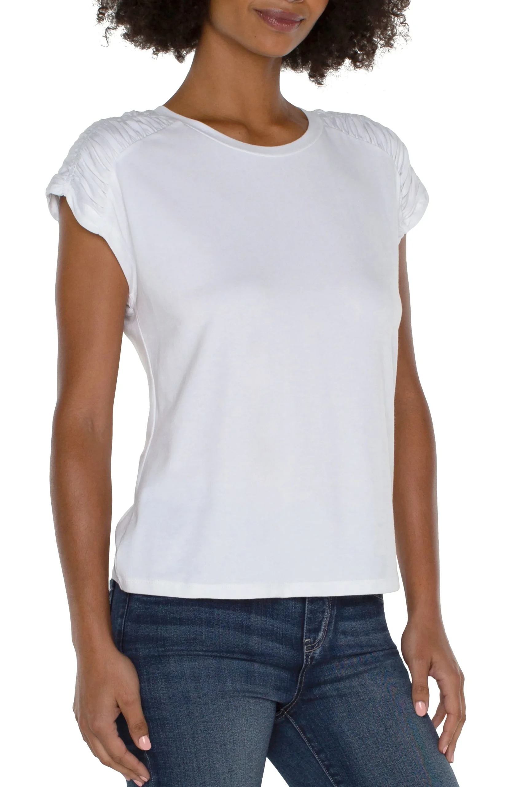 Liverpool Los Angeles Tees-SMOCKED SHOULDER RAGLAN KNIT TOP White