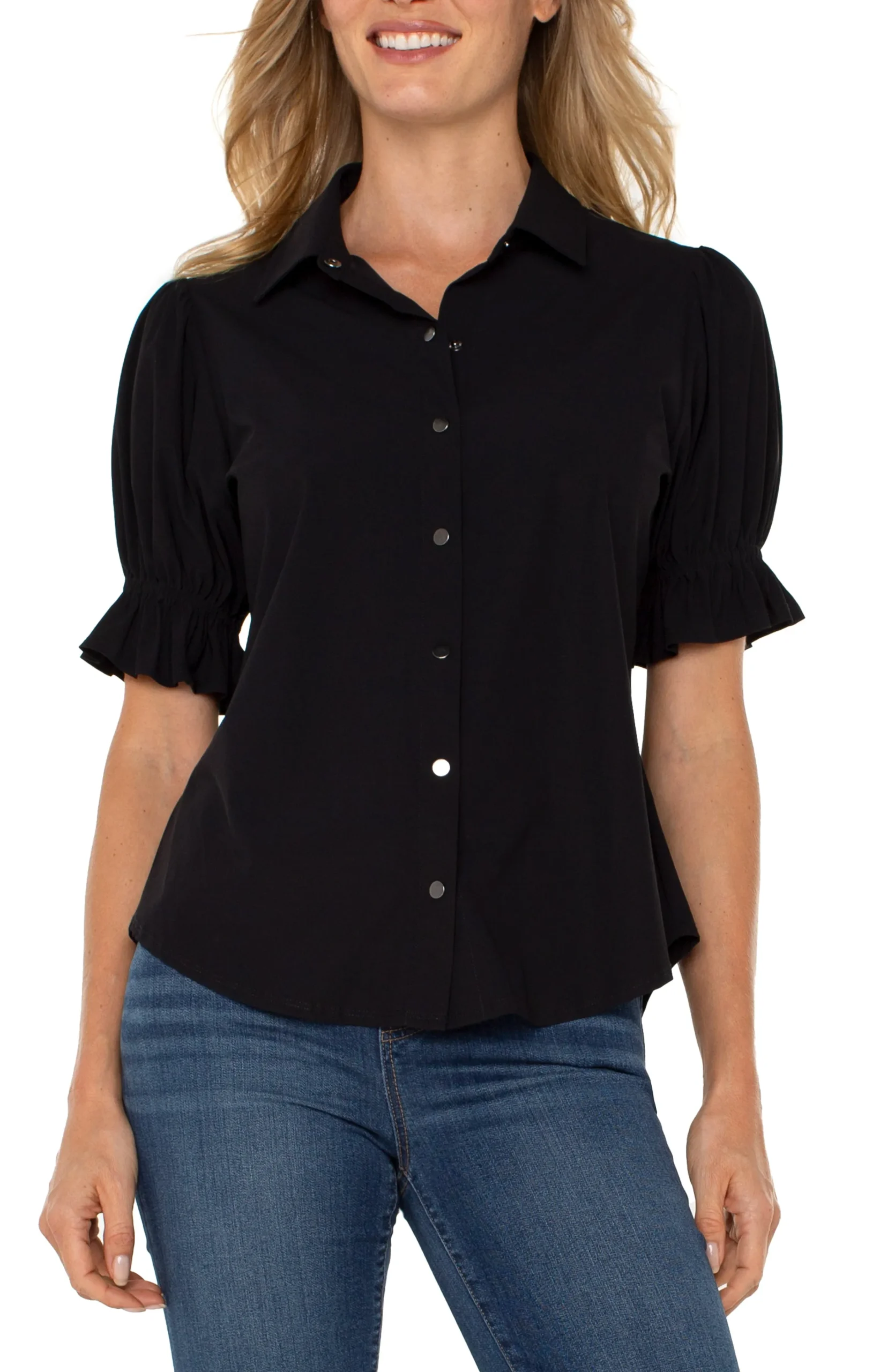Liverpool Los Angeles Tops-SNAP FRONT KNIT SHIRT Black