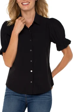 Liverpool Los Angeles Tops-SNAP FRONT KNIT SHIRT Black