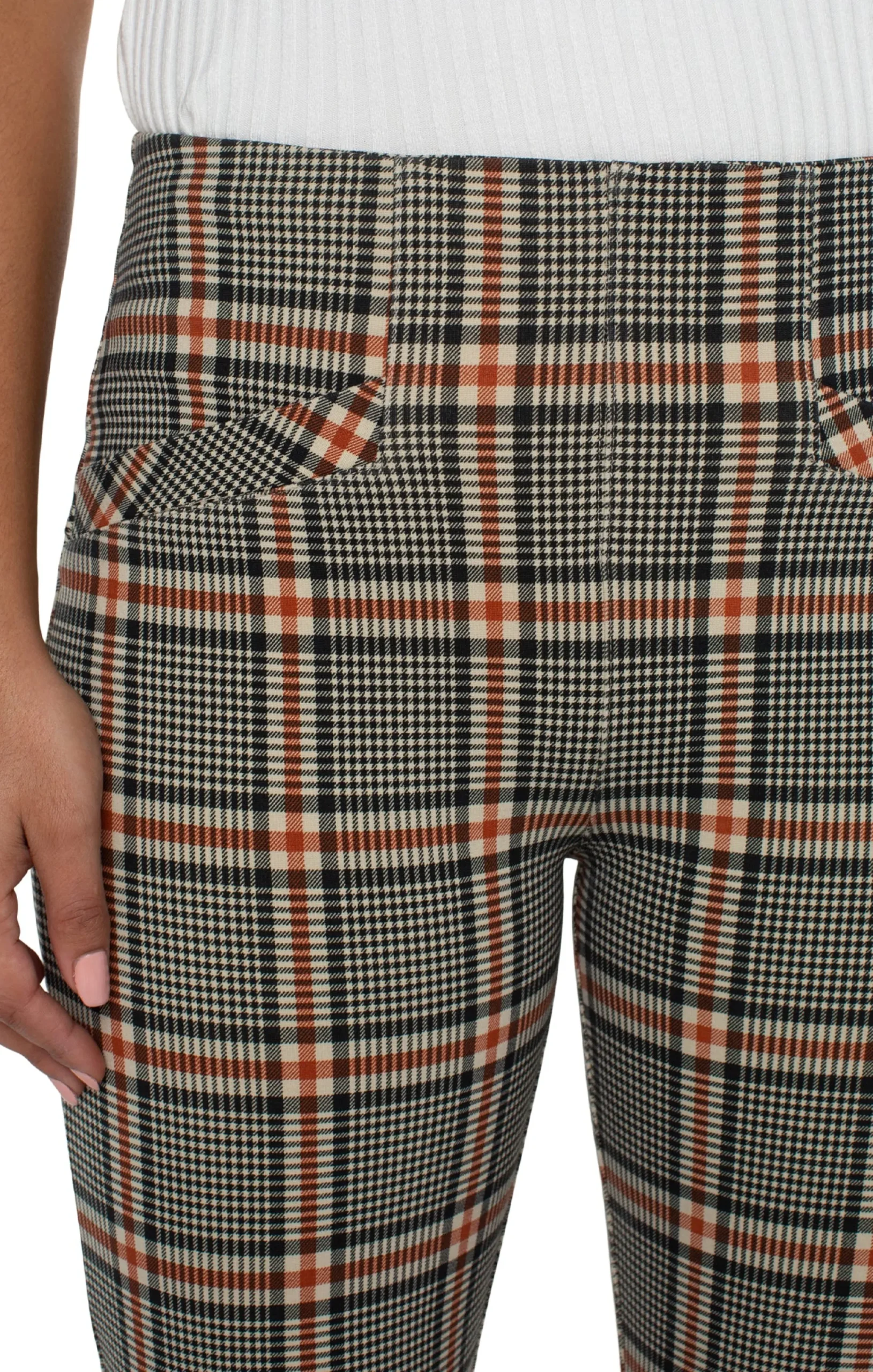 Liverpool Los Angeles Knit Pull-On-STELLA KICK FLARE WITH WELT POCKETS Blackcinnamontartanplaid