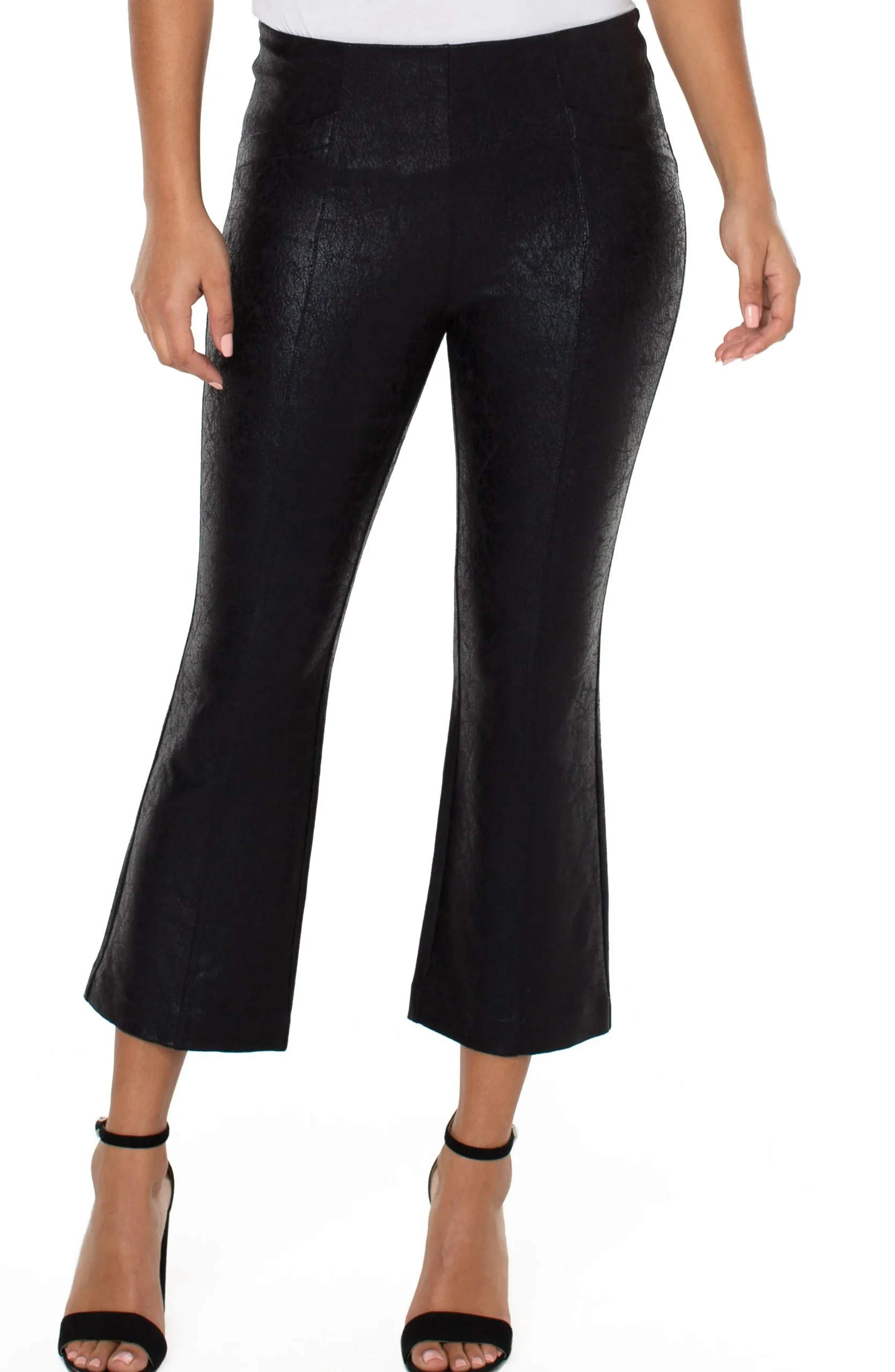 Liverpool Los Angeles Pants|Knit Pull-On-STELLA KICK FLARE WITH WELT POCKETS Blackcracklecoated