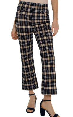 Liverpool Los Angeles Pants|Knit Pull-On-STELLA KICK FLARE WITH WELT POCKETS Darknavytartanplaid