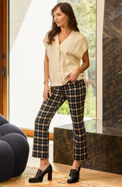 Liverpool Los Angeles Pants|Knit Pull-On-STELLA KICK FLARE WITH WELT POCKETS Darknavytartanplaid