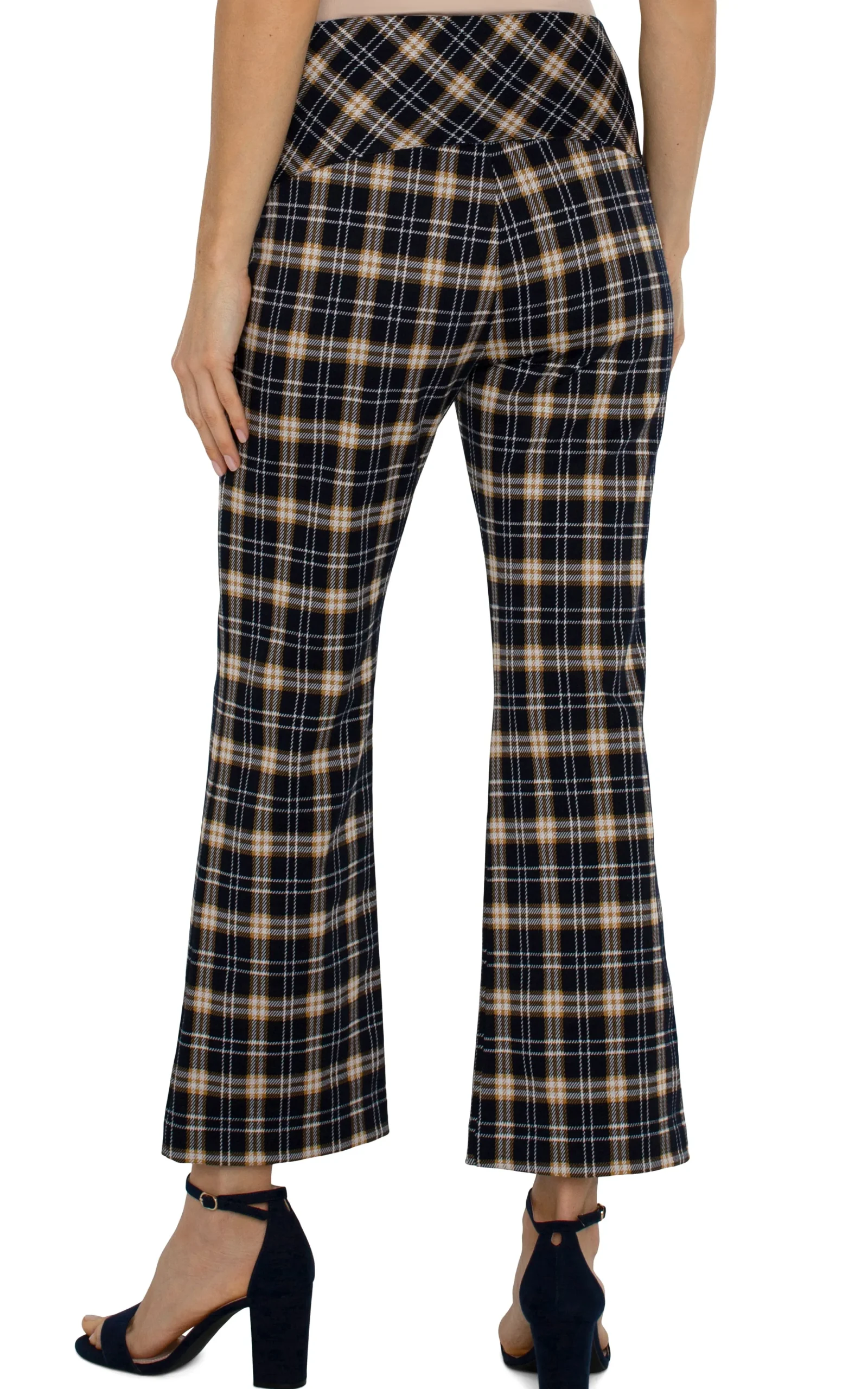 Liverpool Los Angeles Pants|Knit Pull-On-STELLA KICK FLARE WITH WELT POCKETS Darknavytartanplaid