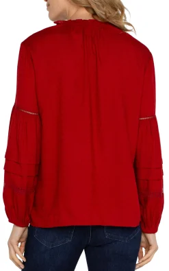 Liverpool Los Angeles Tops-TIE FRONT POPOVER SHIRRED BLOUSE Carnelianred