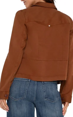 Liverpool Los Angeles Jackets-TRUCKER JACKET WITH PEPLUM HEM Burlywood