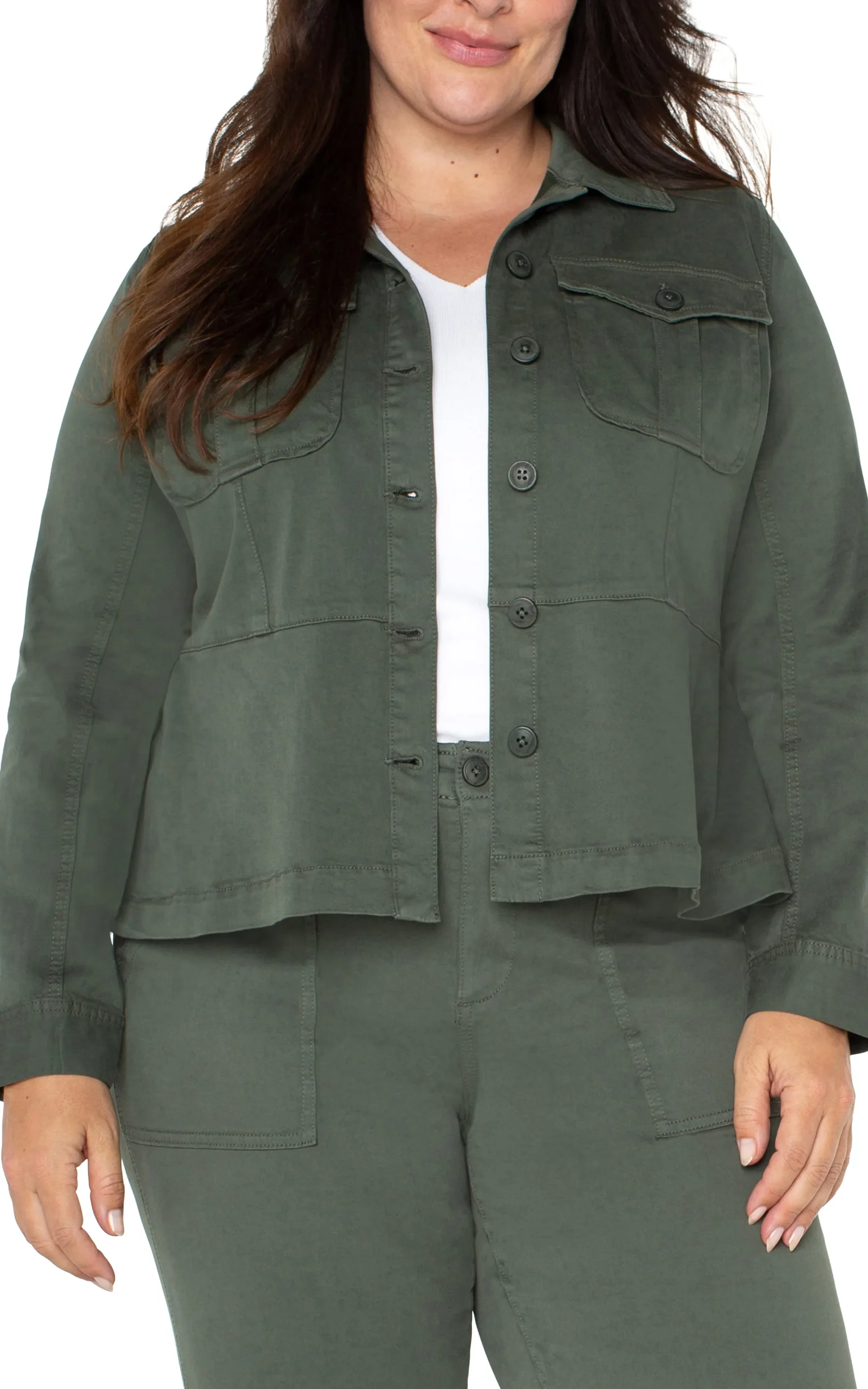 Liverpool Los Angeles Jackets-TRUCKER JACKET WITH PEPLUM HEM Mossgreen
