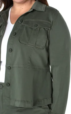 Liverpool Los Angeles Jackets-TRUCKER JACKET WITH PEPLUM HEM Mossgreen