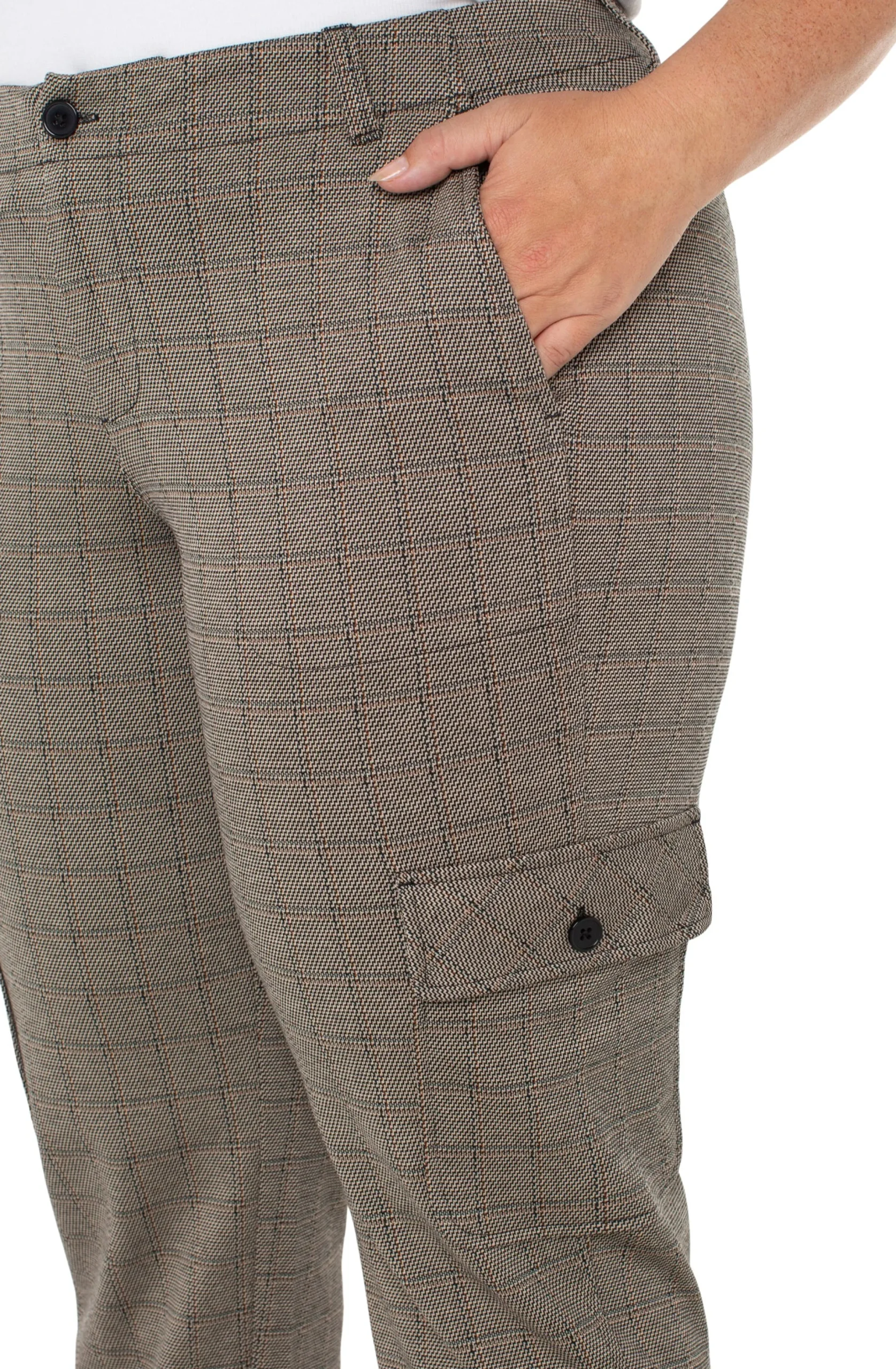 Liverpool Los Angeles Pants-UTILITY CARGO CROP WITH TAB HEM Peppercornplaid
