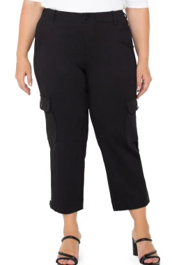 Liverpool Los Angeles Pants-UTILITY CARGO CROP WITH TAB HEM Blackcrosshatch