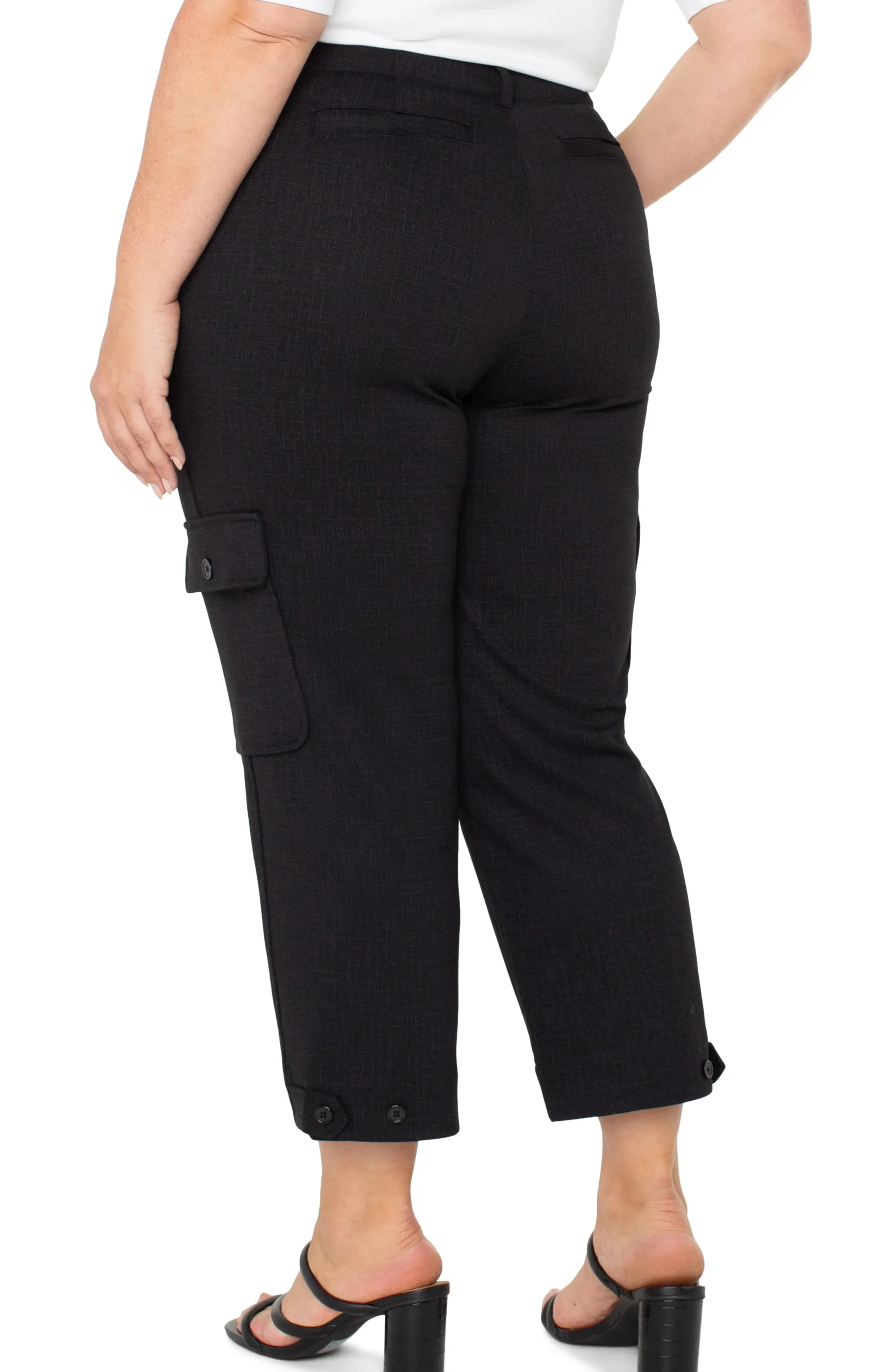Liverpool Los Angeles Pants-UTILITY CARGO CROP WITH TAB HEM Blackcrosshatch