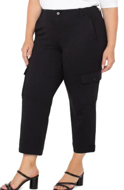 Liverpool Los Angeles Pants-UTILITY CARGO CROP WITH TAB HEM Blackcrosshatch