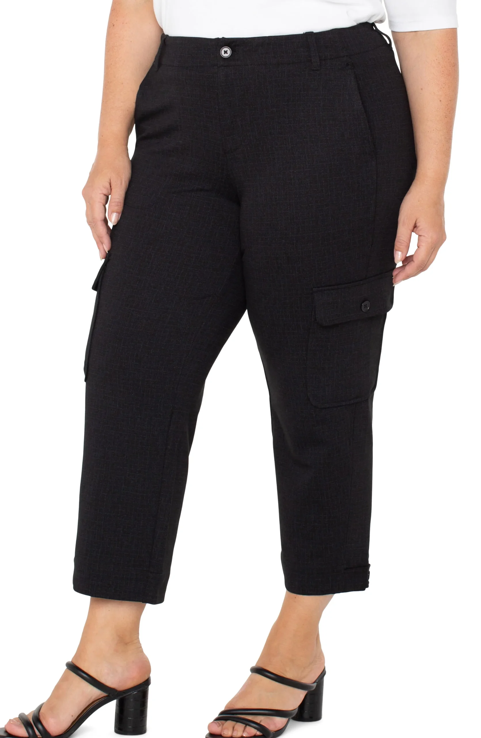 Liverpool Los Angeles Pants-UTILITY CARGO CROP WITH TAB HEM Blackcrosshatch