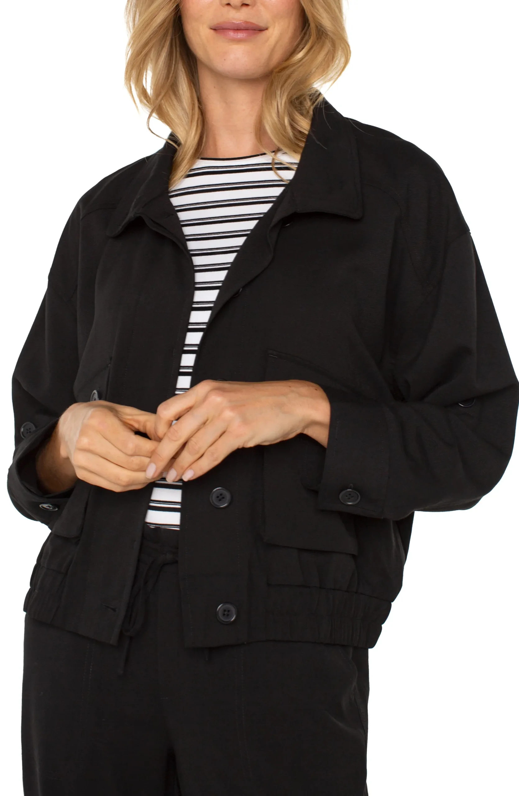 Liverpool Los Angeles Jackets-UTILITY JACKET WITH CINCH HEM Black