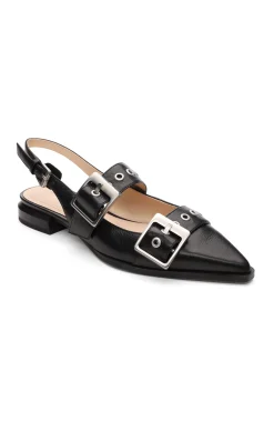 Liverpool Los Angeles Flats-VILLA LEATHER SLINGBACK WITH DOUBLE BUCKLE Black