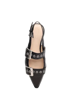 Liverpool Los Angeles Flats-VILLA LEATHER SLINGBACK WITH DOUBLE BUCKLE Black