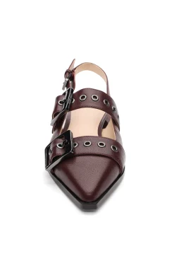 Liverpool Los Angeles Flats-VILLA LEATHER SLINGBACK WITH DOUBLE BUCKLE Hickory