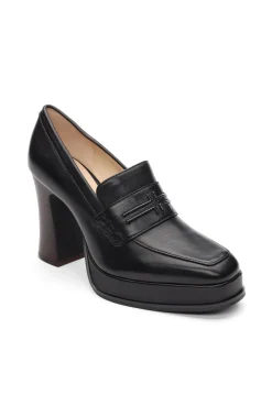 Liverpool Los Angeles Heels|Loafers-WESTLAKE LOAFER WITH MID STACK HEEL Black