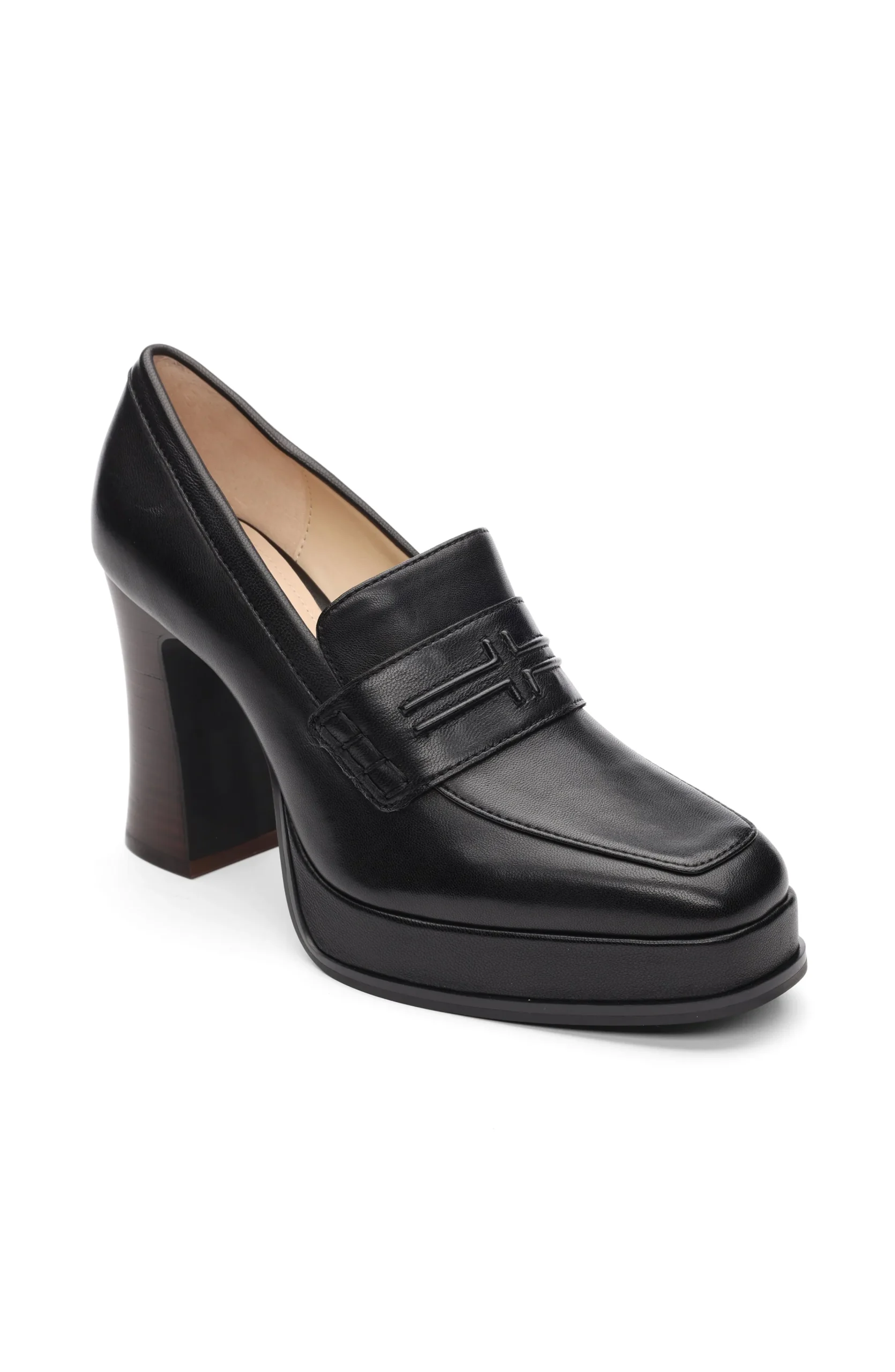 Liverpool Los Angeles Heels|Loafers-WESTLAKE LOAFER WITH MID STACK HEEL Black