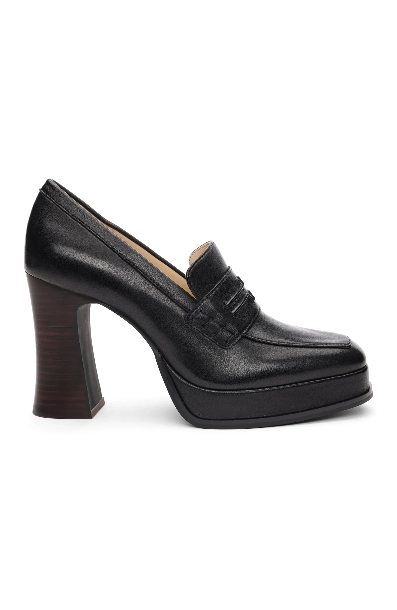 Liverpool Los Angeles Heels|Loafers-WESTLAKE LOAFER WITH MID STACK HEEL Black