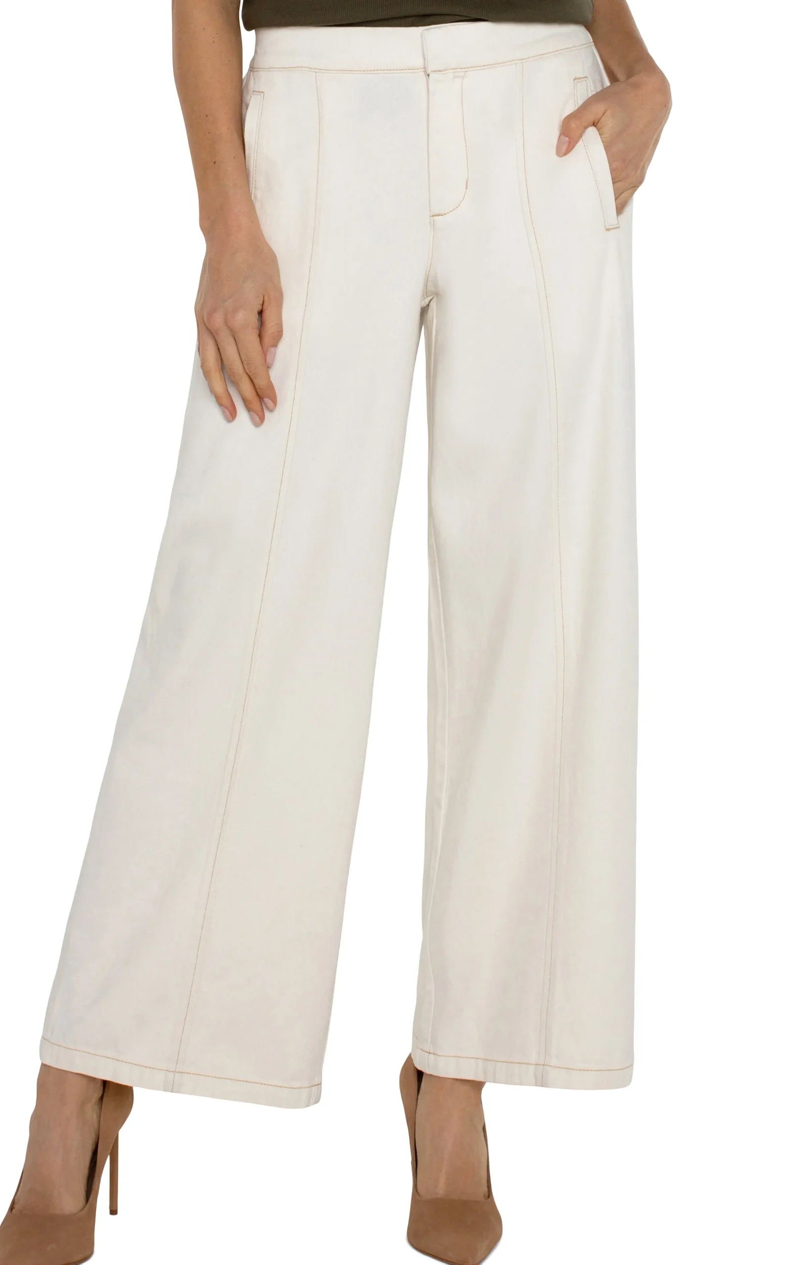 Liverpool Los Angeles Jeans|Pants-WIDE LEG TROUSER WITH ELASTIC WAISTBAND Antiqueecru