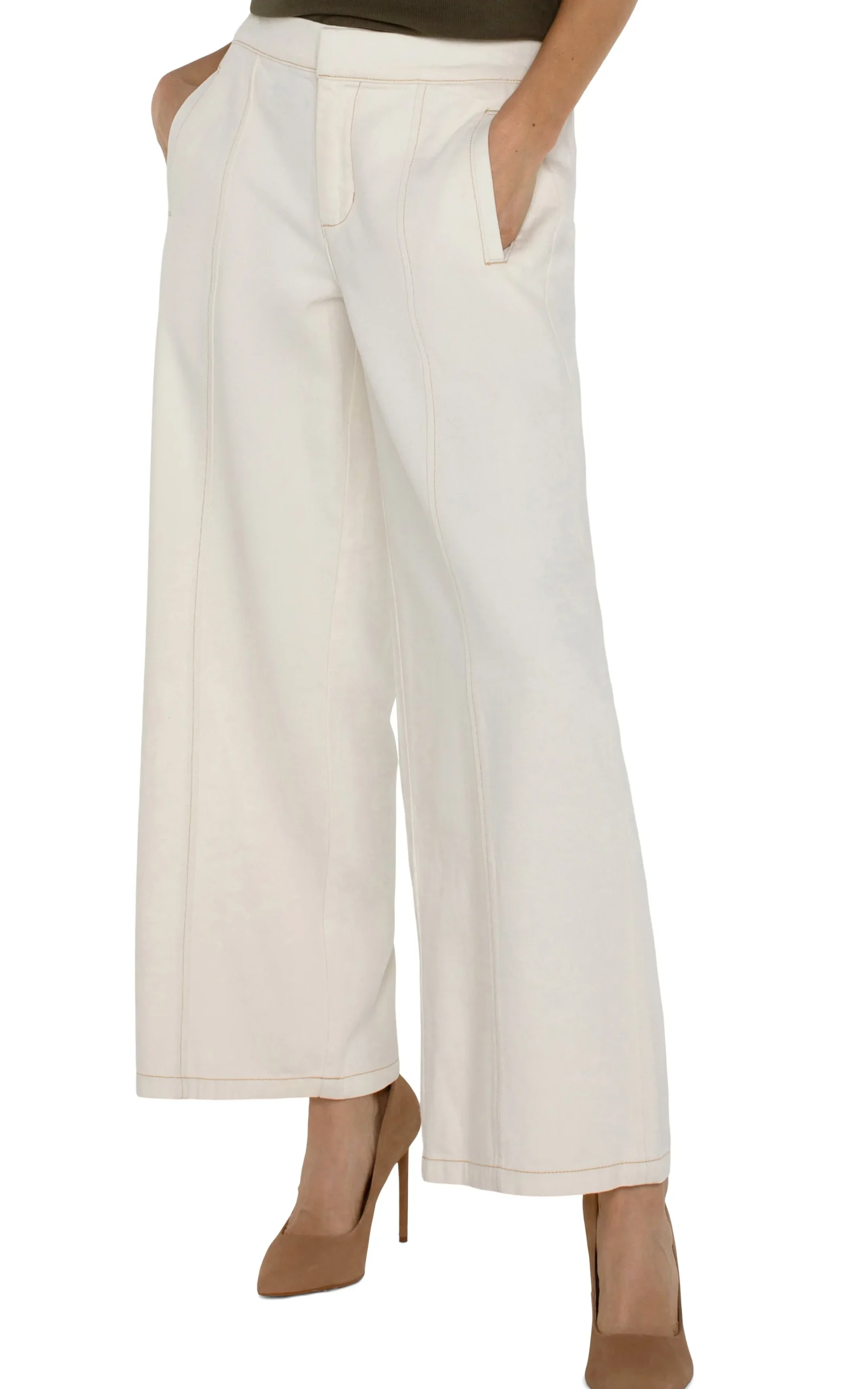 Liverpool Los Angeles Jeans|Pants-WIDE LEG TROUSER WITH ELASTIC WAISTBAND Antiqueecru