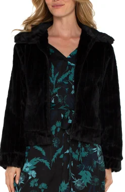 Liverpool Los Angeles Jackets-ZIP UP FAUX FUR JACKET Black