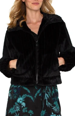 Liverpool Los Angeles Jackets-ZIP UP FAUX FUR JACKET Black