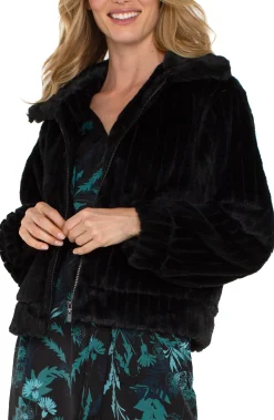 Liverpool Los Angeles Jackets-ZIP UP FAUX FUR JACKET Black
